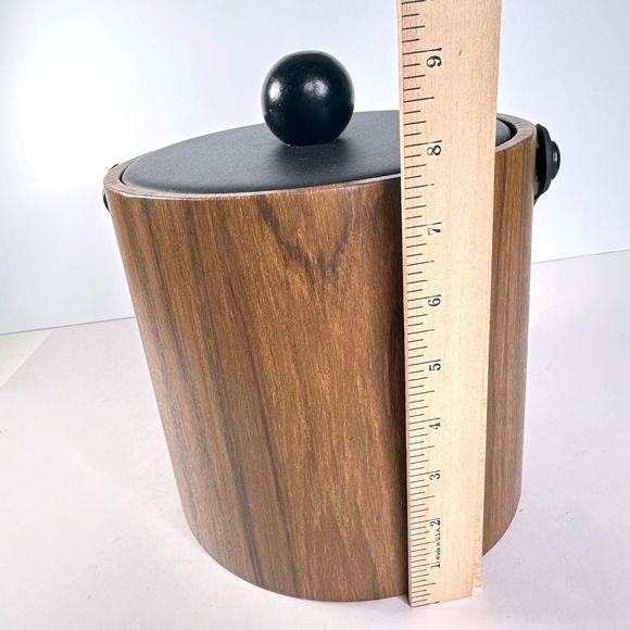 Vintage 1960s Ice Bucket Brown Vinyl Wood Tones Kraftware - Picture 8 of 8